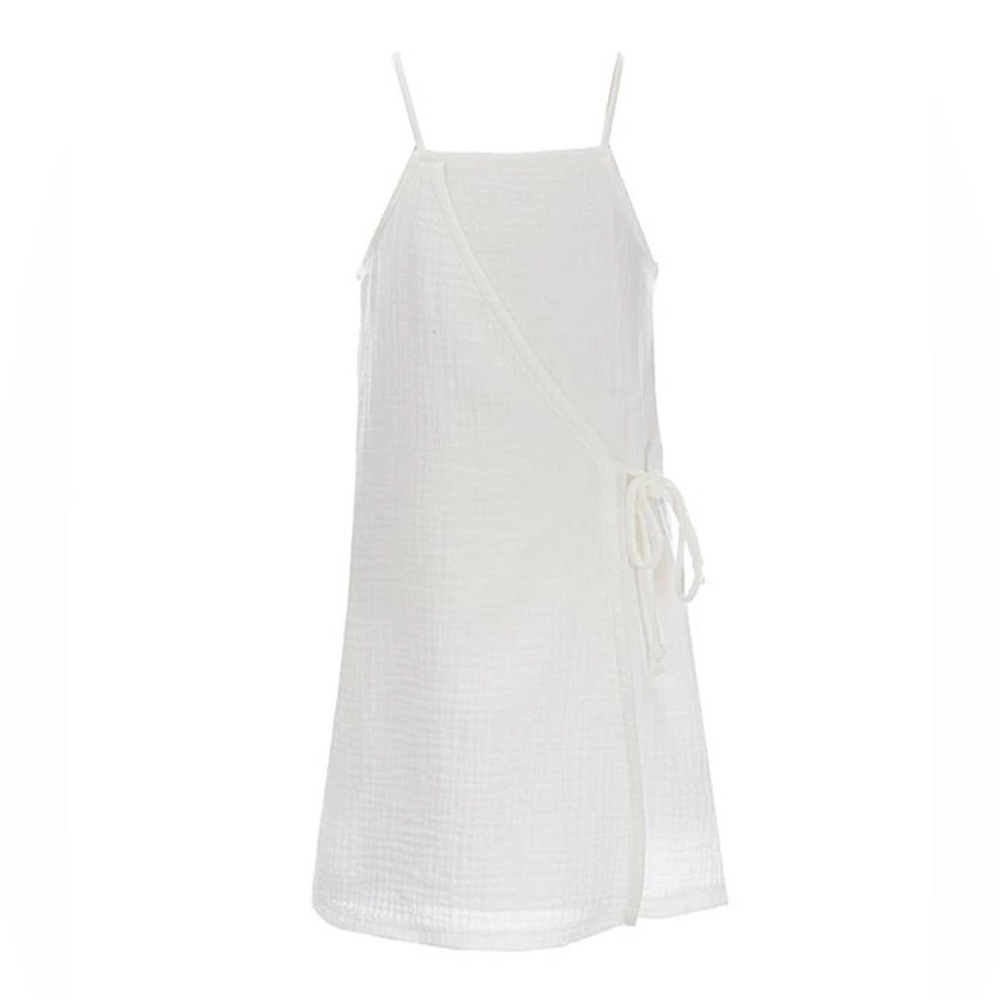 Copper Key Girls Spaghetti-Strap Gauze Faux-Wrap Dress